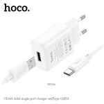 Зарядное устройство HOCO C134A 1USB 2.4A 12W + кабель TypeC Белый