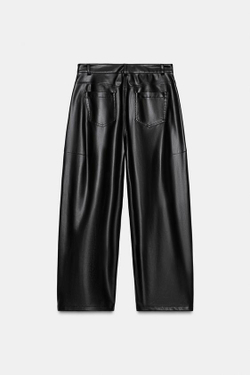 ZARA БРЮКИ BALLOON ИЗ ИСКУССТВЕННОЙ КОЖИ ZW COLLECTION, ЧЕРНЫЙ