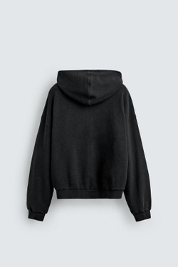 ZARA ХУДИ ИЗ ВАФЕЛЬНОЙ ТКАНИ С ЭФФЕКТОМ ПОТЕРТОСТИ, ТЕМНЫЙ АНТРАЦИТ
