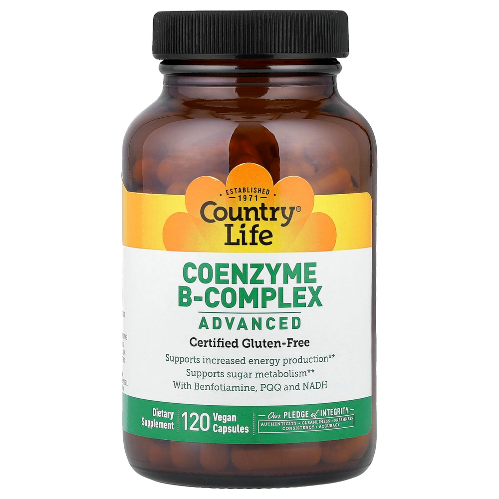 Country Life, коэнзимный комплекс витаминов группы B, улучшенная формула, 120 веганских капсул