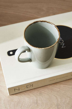 ZARA HOME ФАРФОРОВАЯ КРУЖКА ПОД СТАРИНУ, ЦВЕТ МОРСКОЙ ВОЛНЫ