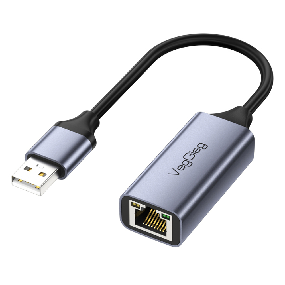 LAN-адаптер USB 2.0 VegGieg | RJ45 100 Мбит/с | Чип RTL-8152B | Без драйверов | Индикатор