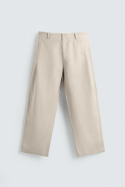 ZARA БРЮКИ СВОБОДНОГО КРОЯ СО СКЛАДКАМИ, ЭКРЮ