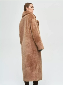 Шуба чебурашка длинная из овечьей шерсти, светло-коричневая, SilverFox