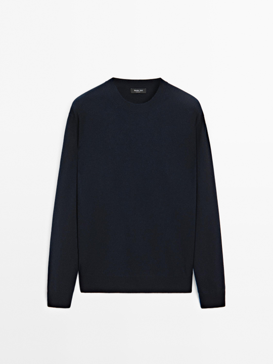 Massimo Dutti Свитер из смесовой шерсти с круглым вырезом, темно-синий