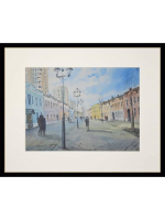 Картина авторская акварельная в паспарту 40х50 см на стену для интерьера "Школьная улица. Москва"