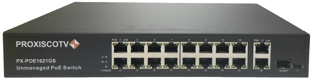 PX-POE1621GS коммутатор PoE 16*100M+2*1000M +1*1000M SFP, металл