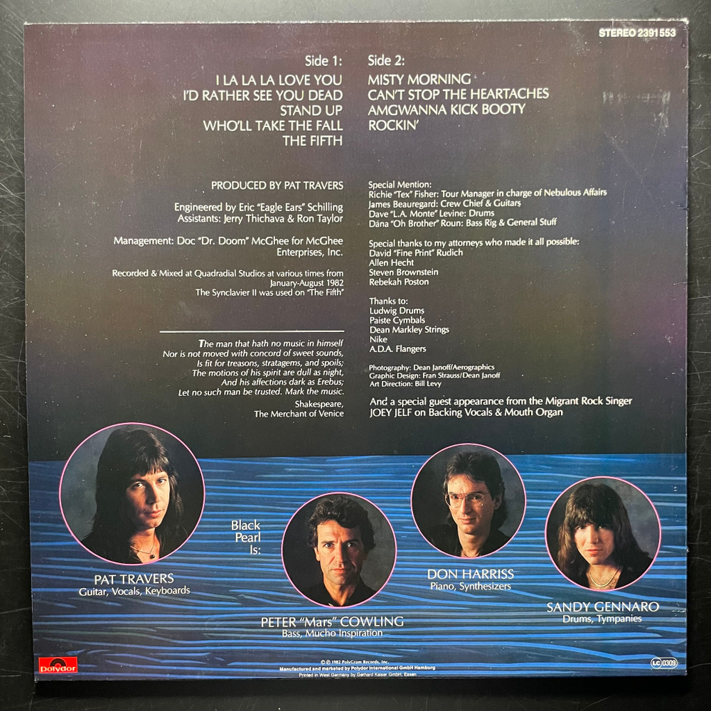 Pat Travers ‎– Black Pearl (Германия 1982г.)