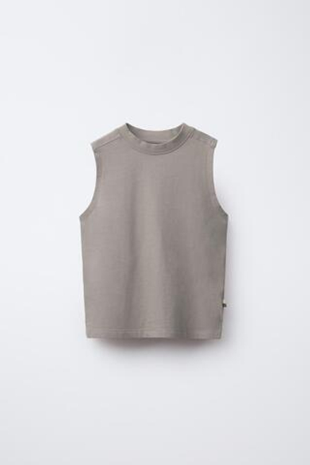ZARA ОДНОТОННАЯ ФУТБОЛКА БЕЗ РУКАВОВ С НАШИВКОЙ, СЕРО-КОРИЧНЕВЫЙ