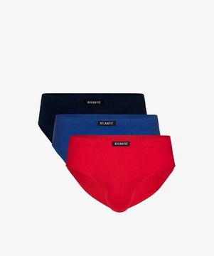 Мужские трусы (3шт) слипы классика Atlantic 3SMP-129, темно-синий + голубой + красный