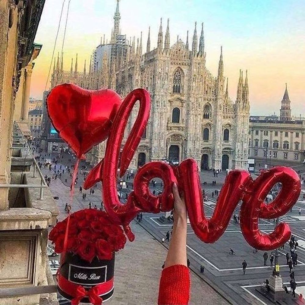 Шар (41''/104 см) Фигура, Надпись "Love", Красный, 1 шт.