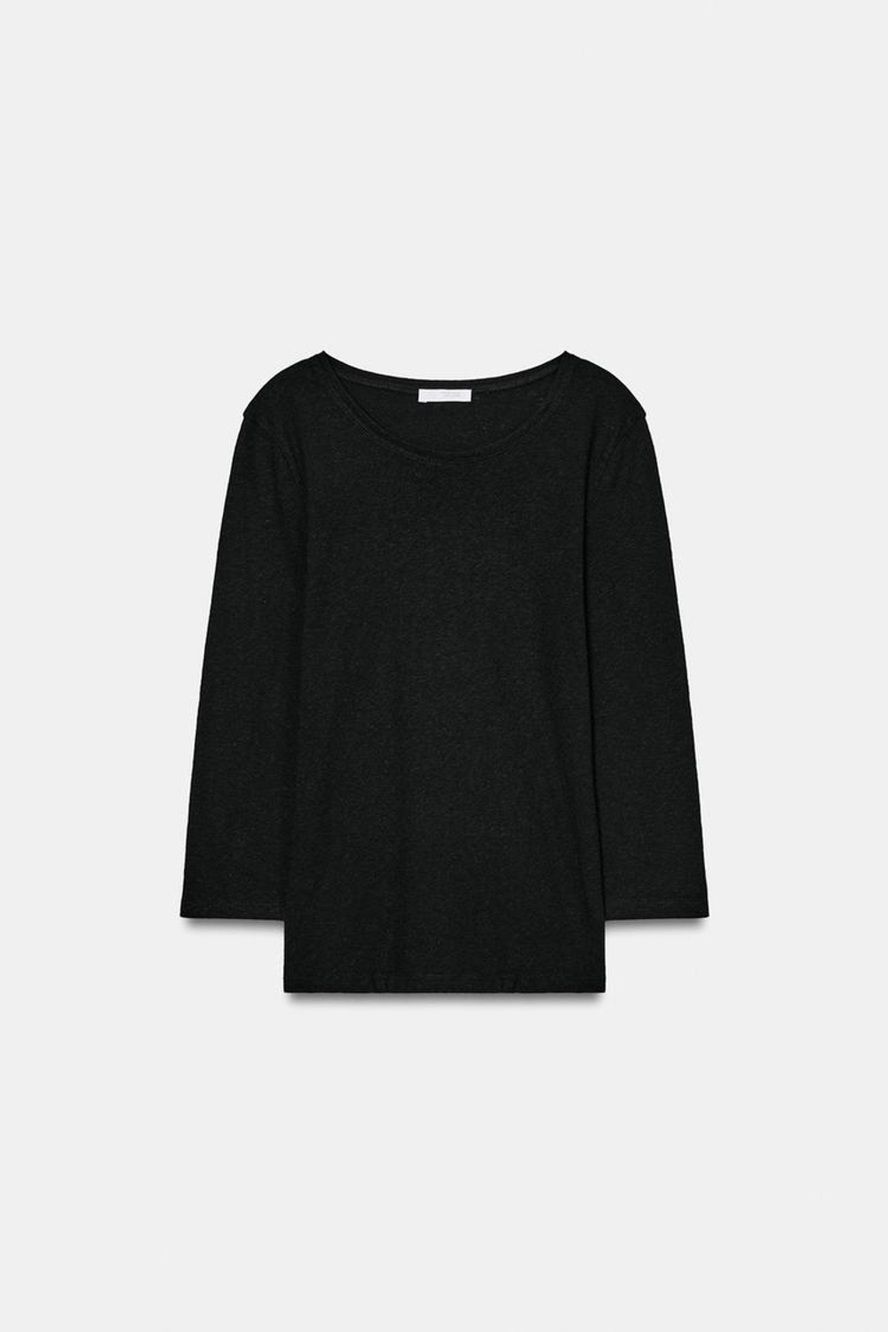 ZARA ФУТБОЛКА ИЗ ЛЬНА С ЭФФЕКТОМ ПОТЕРТОСТИ, ЧЕРНЫЙ