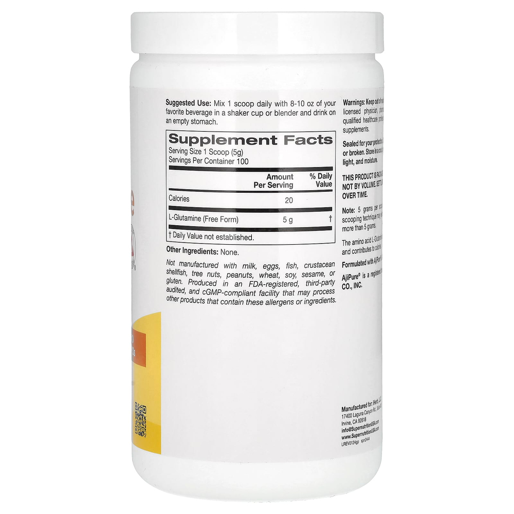 Super Nutrition, L-глютамин, без вкусовых добавок, 500 г (17,6 унции)