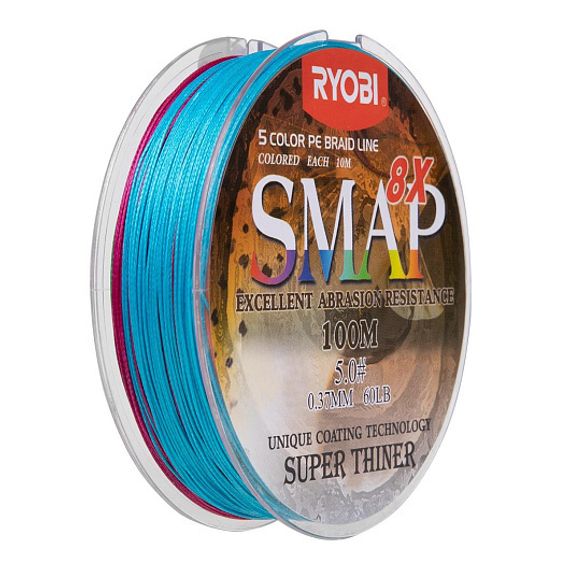 Шнур SMAP PE8X-100M 5.0# Multi Colour 0,37мм Ryobi