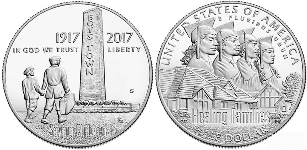 50 центов 1/2 доллара 2017 Город мальчиков Boys Town. США. PROOF