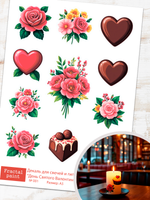 Трансфер переводной - декаль для свечей и гипса день святого валентина 001 А5