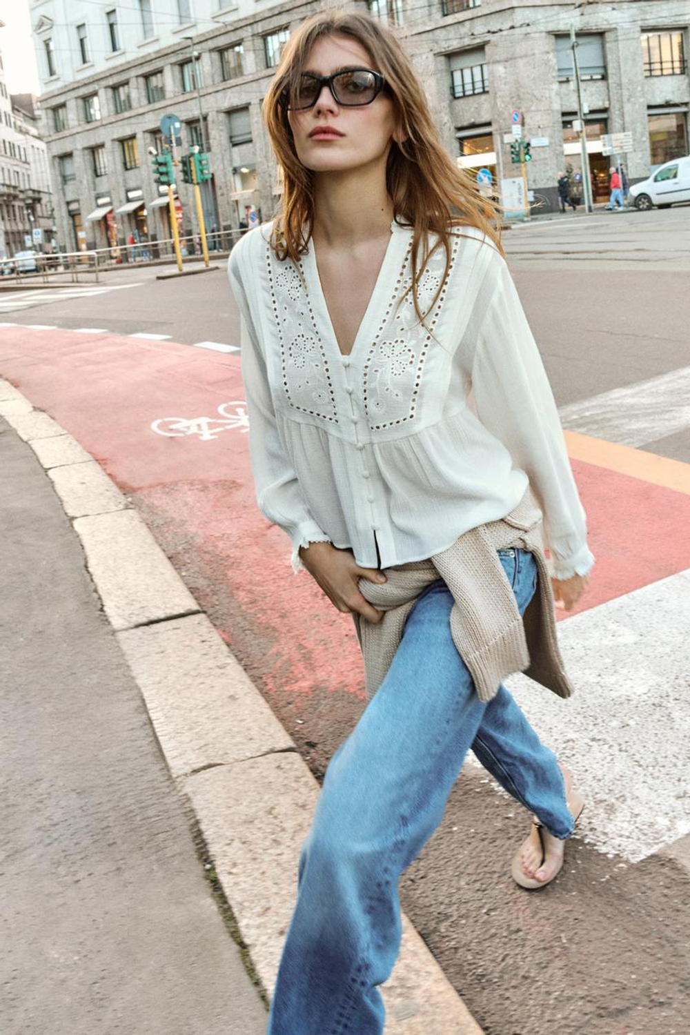 ZARA БЛУЗА С ВЫШИВКОЙ, БЕЛЫЙ