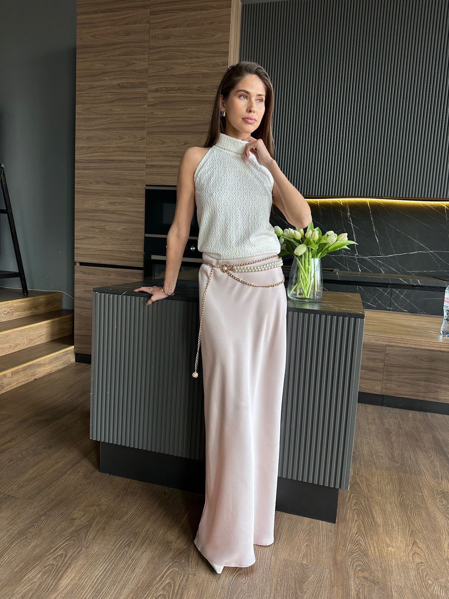 Юбка из шелка косого кроя макси пудровая