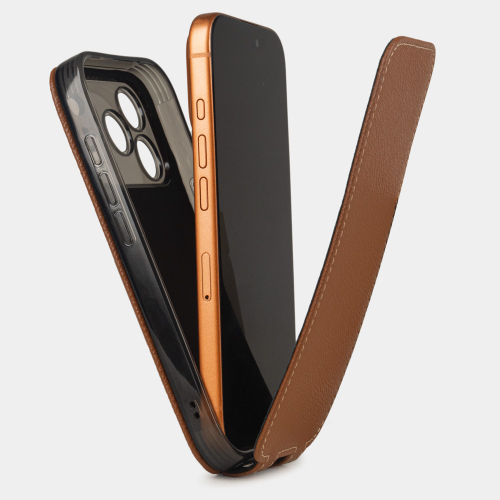 Чехол для iPhone 17 Pro Max - кожа теленка сафьяно, карамель