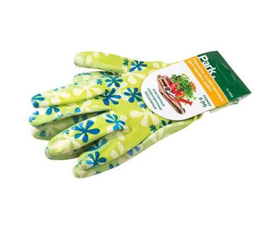 Перчатки хозяйственные садовые M. (полиэстр с нитриловым покрытием) Park, полуоблив, рисунок, подвес 1063 / EL-F003