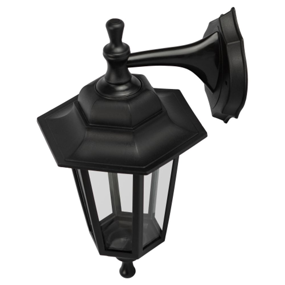 Садово-парковый светильник ЭРА НБУ 06-60-001 черный 6 гранный настенный IP44 Е27 max60Вт | Садово-парковые светильники