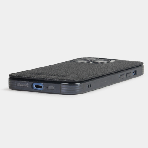 Чехол для iPhone 15 Pro из кожи сафьяно, черного цвета