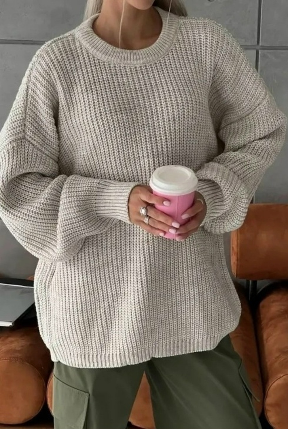 Свитер женский вязка, цвет молочный, размер 42-52