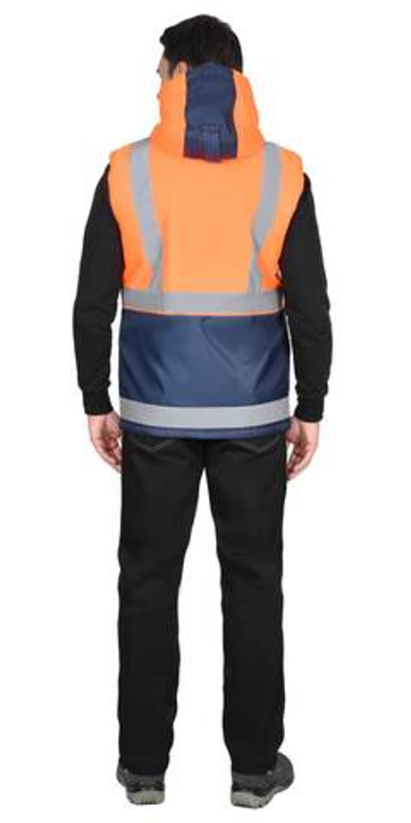 Жилет "Терминал" с капюшоном темно-синий с оранжевым (ЧЗ) тк. Оксфорд