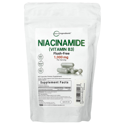 Micro Ingredients, никотинамид (витамин B3), 400 капсул (500 мг в 1 капсуле)