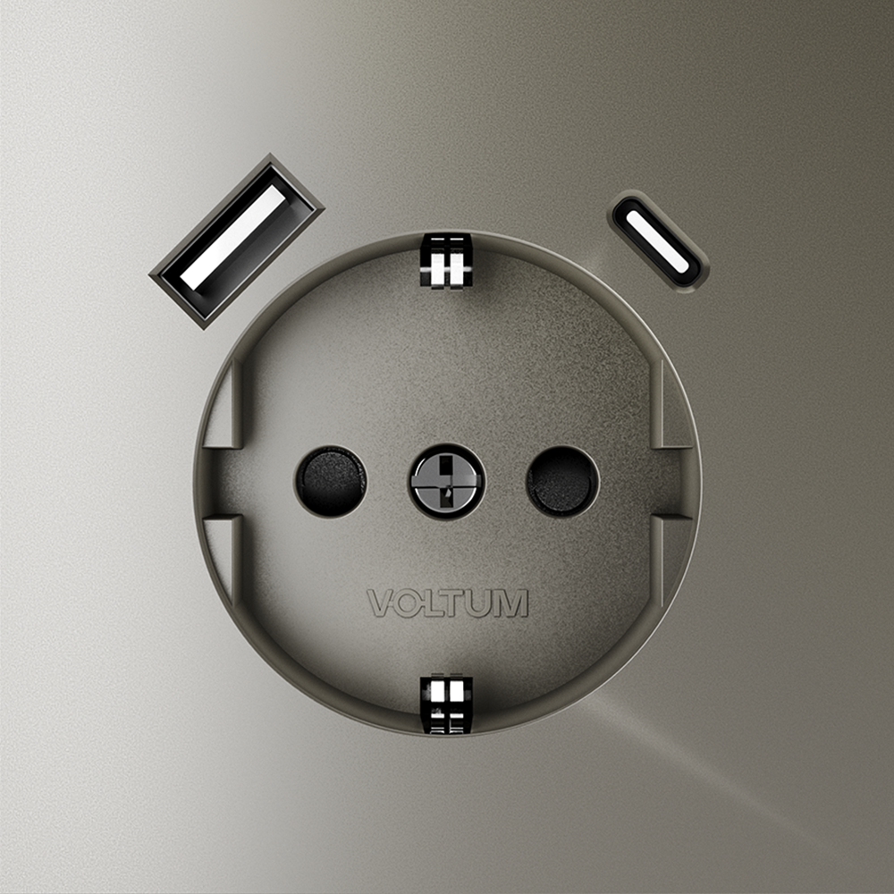 Розетка встраиваемая VOLTUM S70 с заземлением и защитными шторками, 16А, с USB, A+С, (шелк)