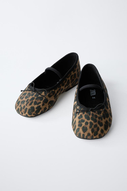 ZARA БАЛЕТКИ С АНИМАЛИСТИЧНЫМ ПРИНТОМ, ЧЕРНЫЙ