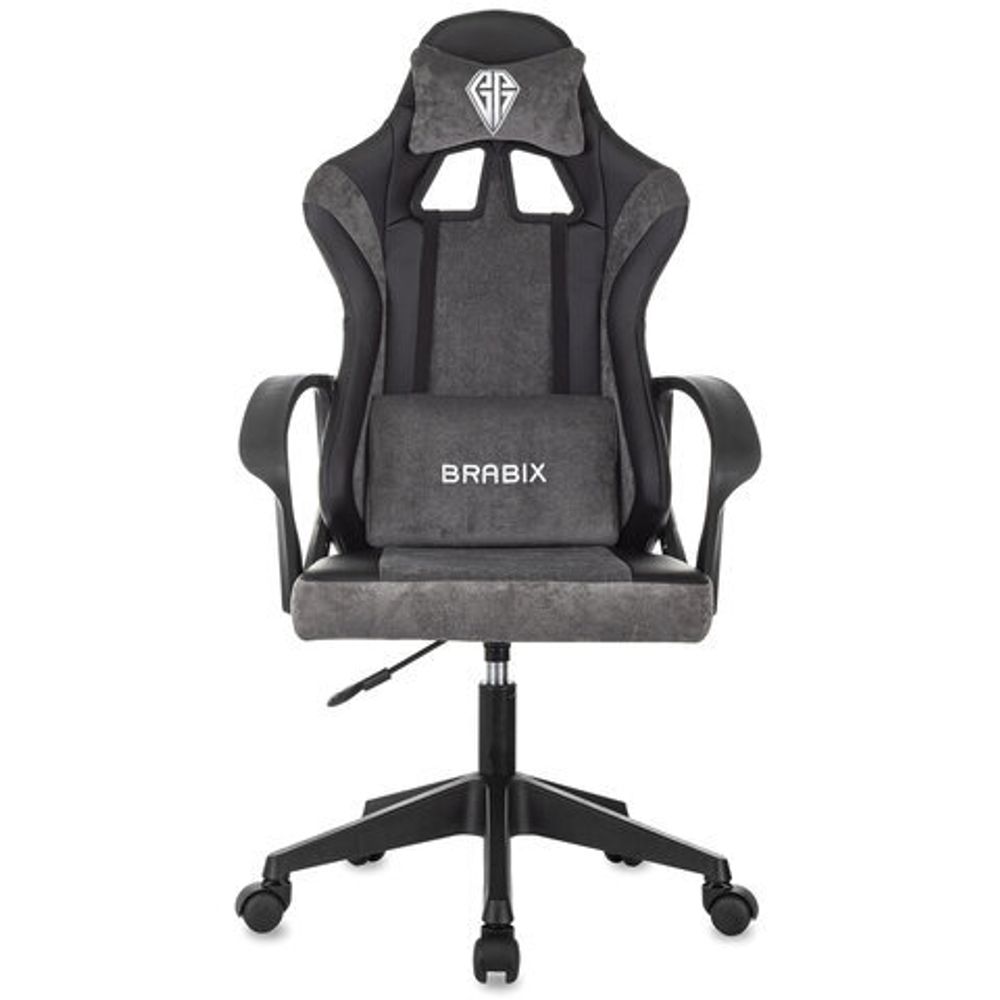 Кресло компьютерное BRABIX "Forcer GM-127", 2 подушки, экокожа/велюр, черное/серое, 533216