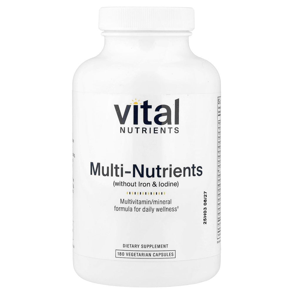 Vital Nutrients, мультипитательные вещества (без железа и йода), 180 вегетарианских капсул