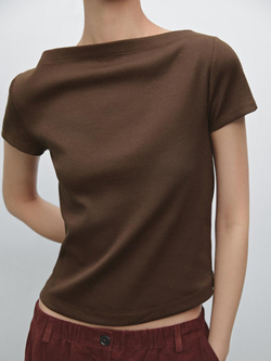 Massimo Dutti Футболка из 100% хлопка в рубчик, коричневый