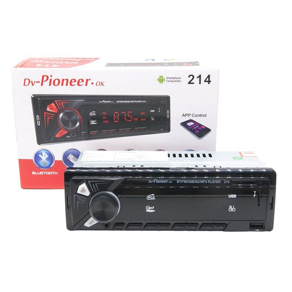 Автомагнитола DV-Pionir ok 214, Bluetooth цветная подсветка, usb, micro, aux, fm, пульт