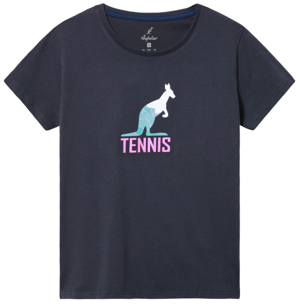 Женская футболка теннисная Australian Graphic Play T-Shirt - blue navy