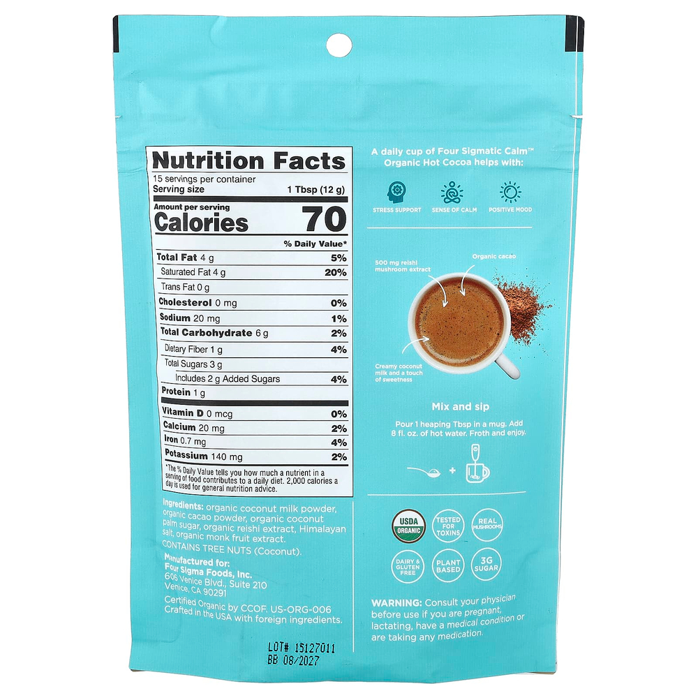 Four Sigmatic, Calm, органическое горячее какао с грибами рейши, 180 г (6,35 унции)