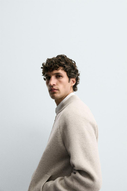 ZARA ШЕРСТЯНОЙ КАРДИГАН, СЕРЫЙ/БЕЖЕВЫЙ