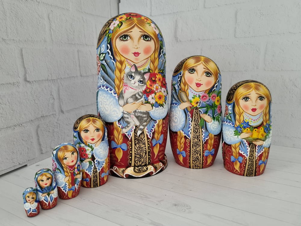 Матрешка с котиком, авторская 7 мест