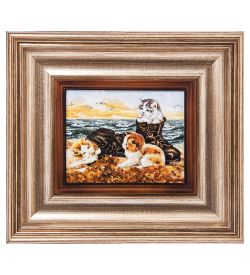 AMB-04/36 Картина «Кошки» (с янтарной крошкой) L-18см