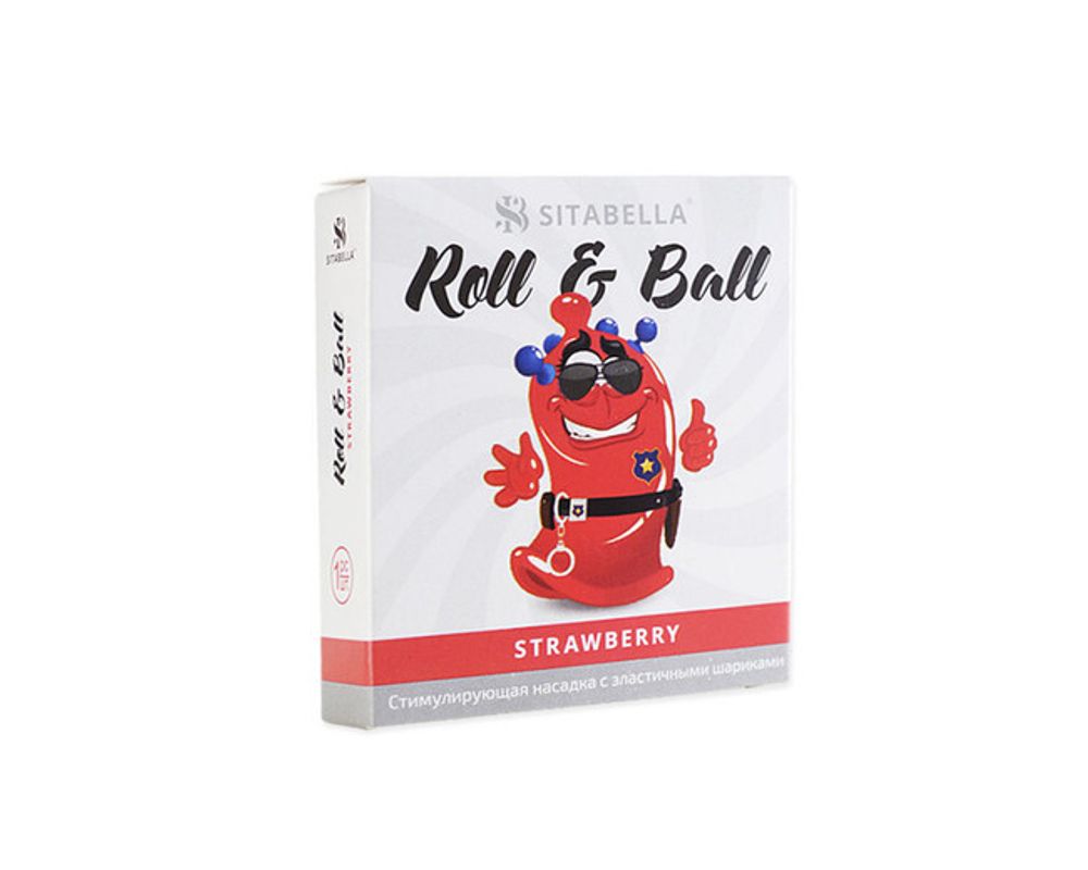 Стимулирующий презерватив с шариками Roll &amp;amp, Ball с ароматом клубники (1 шт) (Цвет: прозрачный с красным)