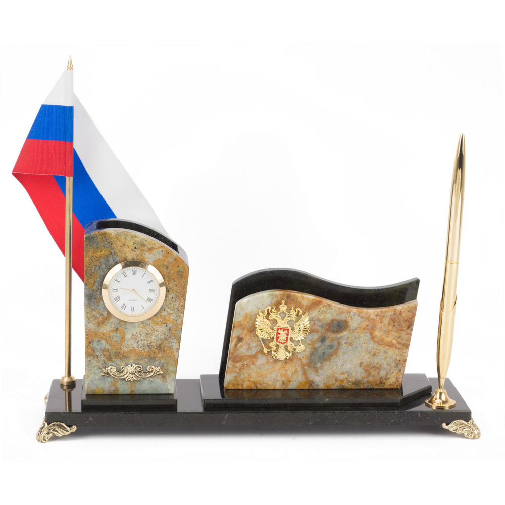 Настольный набор с флагом России офиокальцит 315х100х150 мм 2400 гр.R117844