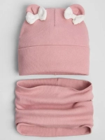 Осенняя шапка для девочки с ушками и снуд