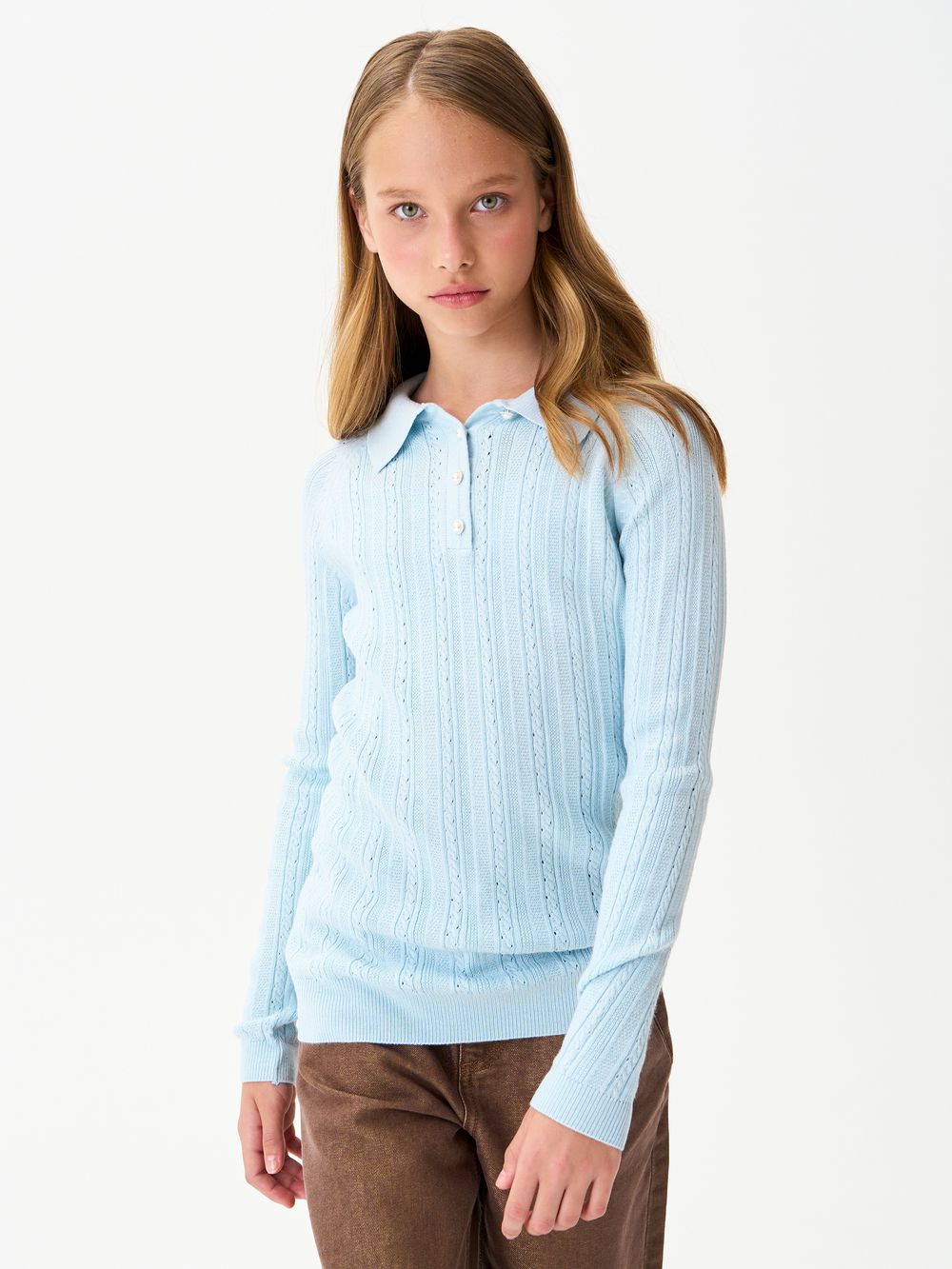 Джемпер поло для девочки1327 небесно-голубой