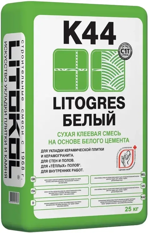 Клеевая смесь Litokol Litogres K44 на основе белого цемента 25 кг
