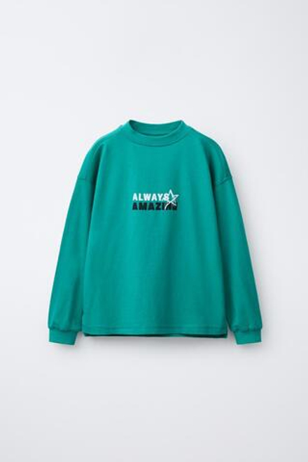ZARA ФУТБОЛКА С РЕЛЬЕФНЫМ ПРИНТОМ, ЗЕЛЕНЫЙ