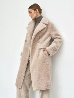 Шуба из шерсти мериноса чебурашка, светло-розовая, SilverFox