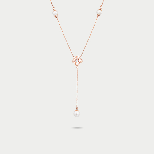 Колье золотое с жемчугом и фианитом из розового золота 585 пробы (арт. 06-1-071-0501-010)