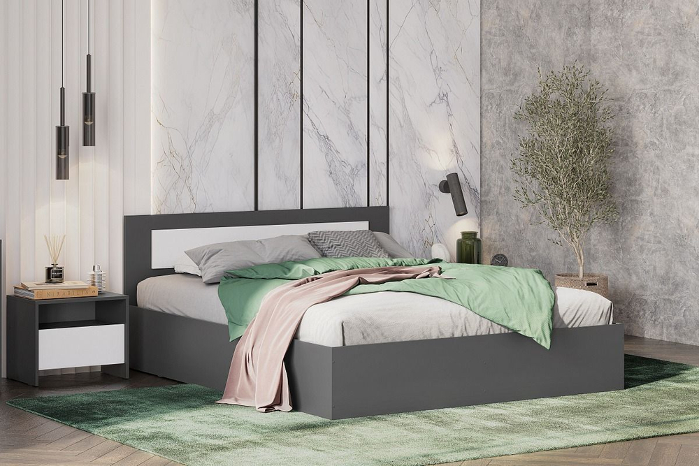 Кровать Дольче, двухспальная, ЛДСП, графит/белый