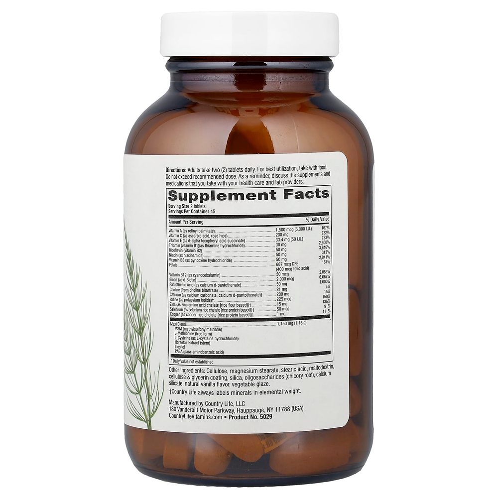 Country Life, Maxi-Hair®, добавка для волос, кожи и ногтей, 90 таблеток